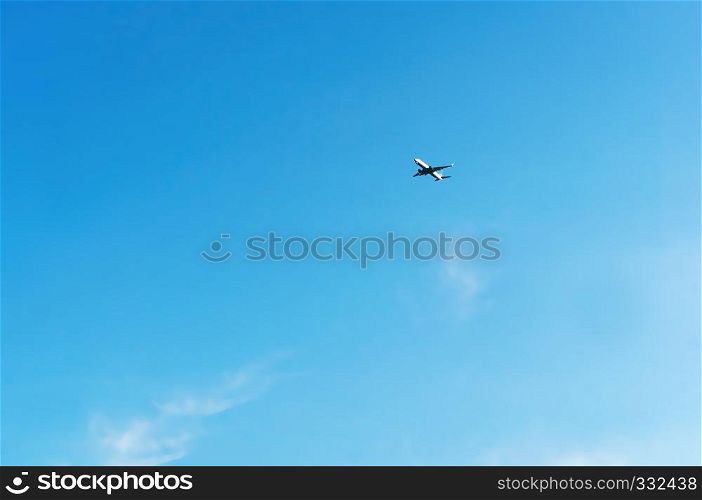 blue sky and plane, high in the sky plane. high in the sky plane, blue sky and plane