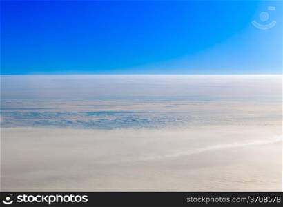 Blue sky and white cloud. blue sky high view from airplane