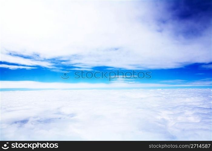 Blue sky and white clouds. Photo taken from high altitude.
