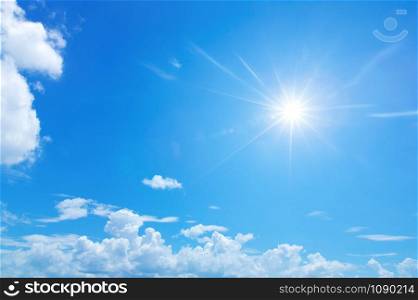 Blue sky background with clouds. clouds and sun