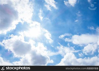 Blue sky cloud and sun with flare background