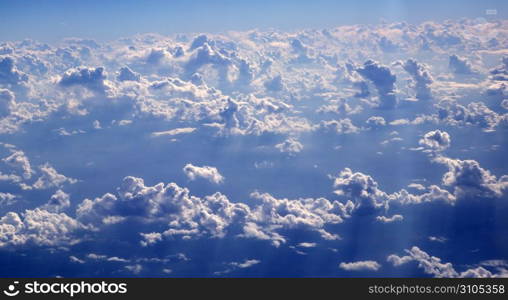 blue sky clouds view from aircarft airplane sunny day