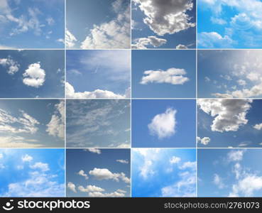 Blue sky collage. Collage of many different blue skies with white clouds