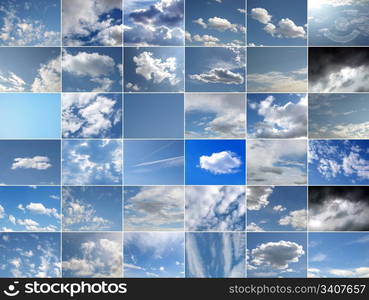 Blue sky collage. Collage of many different blue skies with white clouds