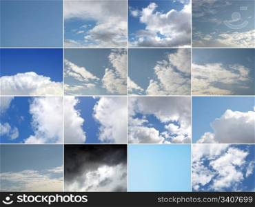 Blue sky collage. Collage of many different blue skies with white clouds