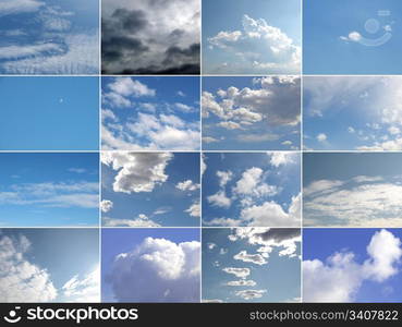 Blue sky collage. Collage of many different blue skies with white clouds