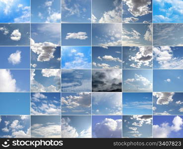 Blue sky collage. Collage of many different blue skies with white clouds