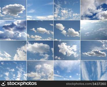 Blue sky collage. Collage of many different blue skies with white clouds