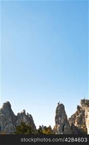 blue sky over Ai-Petri rocks in Crimean mountains in autumn