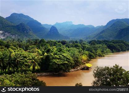 Blue sky over Khwae Yai river which is in Thailand