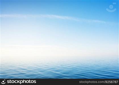 Blue sky over sea or ocean water surface. Nature background scene.