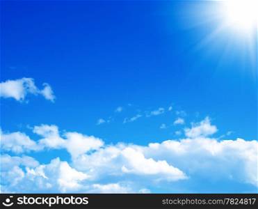 Blue sky with clouds and sun