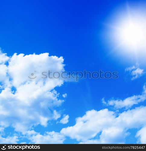 Blue sky with clouds and sun