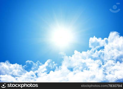 Blue sky with clouds and sun