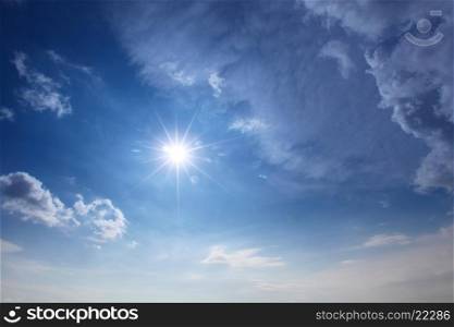 Blue sky with clouds and sun. Blue sky with clouds and sun natural background