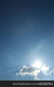 Blue sky with clouds and sun. Blue sky with clouds and sun natural background