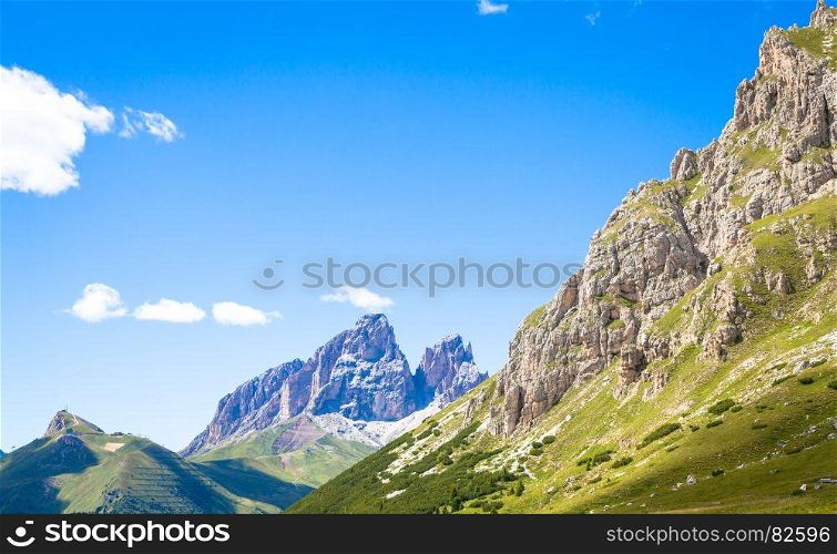 Blue sky (with copy space) during a sunny day in Italy, Dolomiti mountain region