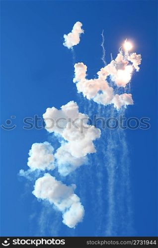 blue sky with fireworks firecrackers white clouds daytime