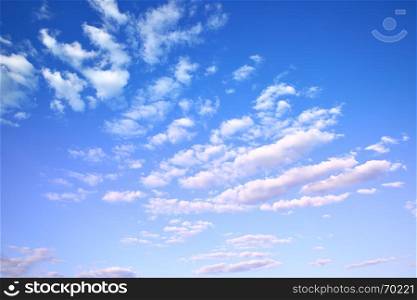 Blue sky with light cumulus clouds, may be used as background