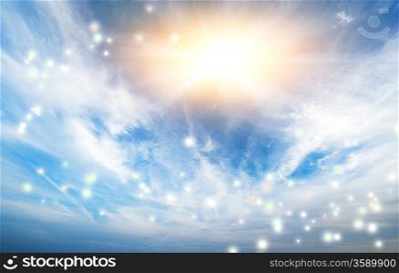 Blue sky with sun and abstract glow around it