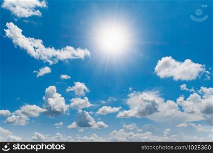blue sky with white cloud and sunshine