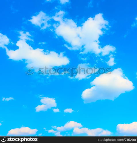 Blue sky with white heap clouds - Background, square cropping