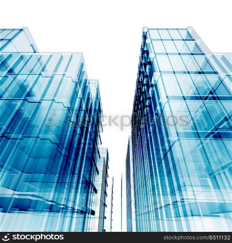 Blue skyscrapers construction. Blue skyscrapers. Architecture design and 3d model my own. Blue skyscrapers construction