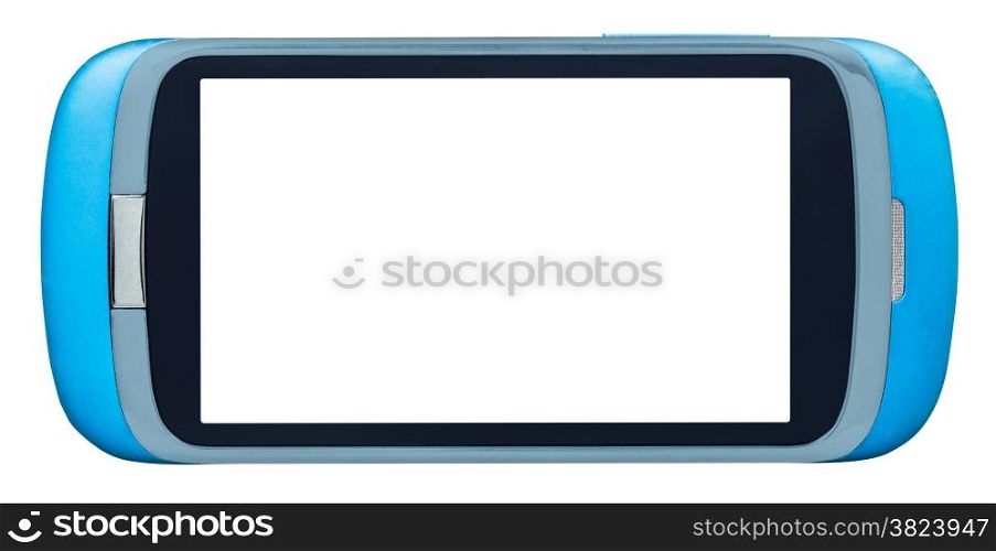 blue smart phone with cut out screen isolated on white background