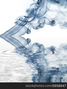 blue smoke abstract in white background with reflection