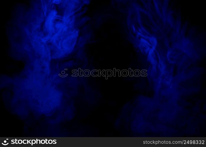 Blue smoke clouds on black, abstract background
