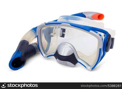 Blue snorkel and diving mask isolaned on white