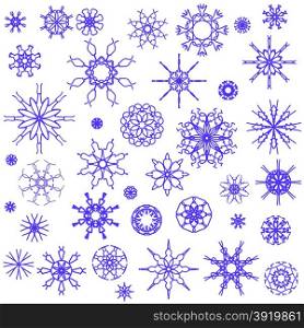 Blue Snow Flakes Isolated on White Background. Snow Flakes