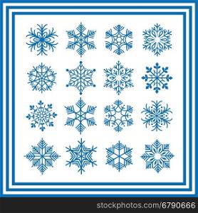 Blue snowflakes collection. Blue snowflakes isolated on white. Vector snowflakes collection