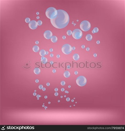 Blue Soap Bubbles Isolated on Pink Background. Bubbles