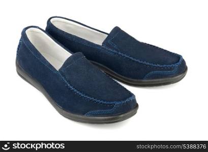 Blue soft suede casual loafer isolated on white