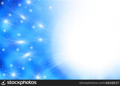 Blue space background with glowing stars galaxies &amp; light