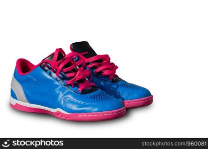 Blue sports shoes isolated from white background cliping part