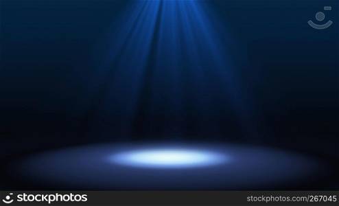 Blue spotlight on stage performance in a theater isolated on black background, mock up, in futuristic technology concept. Illustration background.