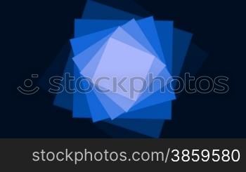 Blue squares rotate against a dark background