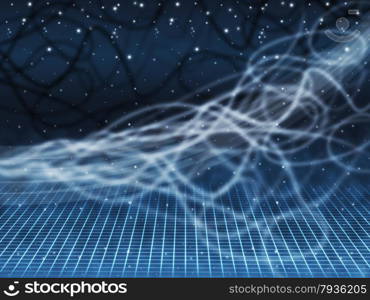 Blue Squiggles Background Showing Starry Sky And Grid&#xA;