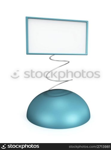 Blue stand with blank card on a white background