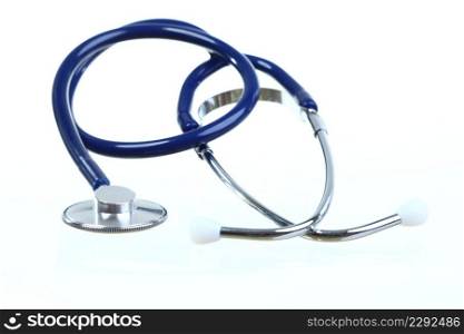 Blue stethoscope healthcare, instrument, isolated on white