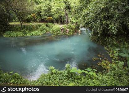blue stream river / blue water pond in the jungle tropical forest