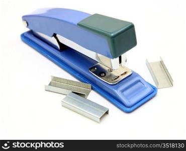Blue strip stapler isolated on white background