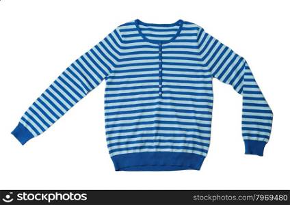 Blue striped wool sweater in the studio, isolate on white.