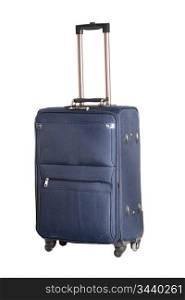 Blue suitcase with wheels isolated on a white background