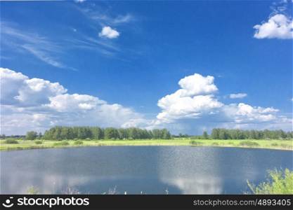 blue summer lake and blue sky