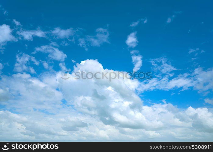 Blue summer sky white cumulus clouds background