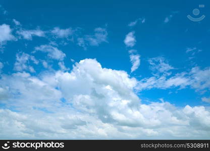 Blue summer sky white cumulus clouds background