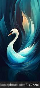 Blue Swan with Sweeping Curves and Elegant Lines: Minimalism, Dynamic Composition, and Dramatic Lighting. Generative ai. High quality illustration. Blue Swan with Sweeping Curves and Elegant Lines: Minimalism, Dynamic Composition, and Dramatic Lighting. Generative ai